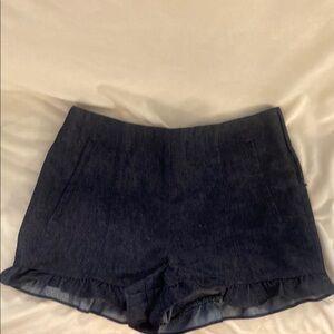 1. State High Waist Blue Ruffle Hem Shorts
